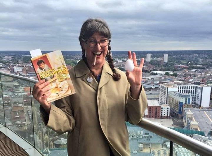 Jenny Hammterton, host of Cooking With Columbo event on balcony