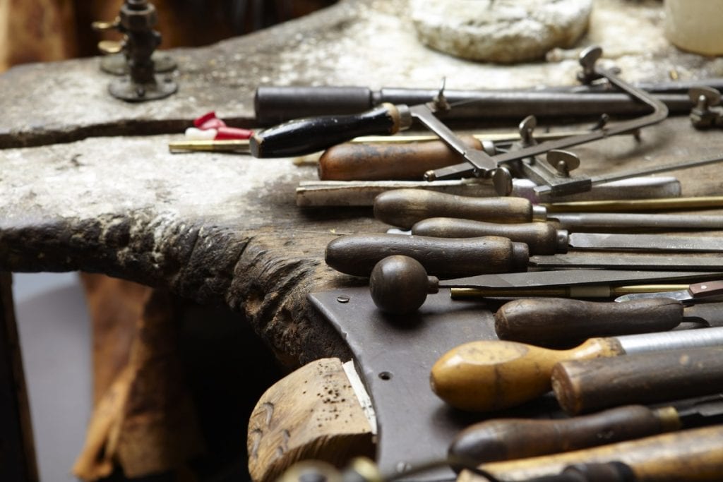 Tools in workshop at Birmingham's Jewellery Quarter Museum
