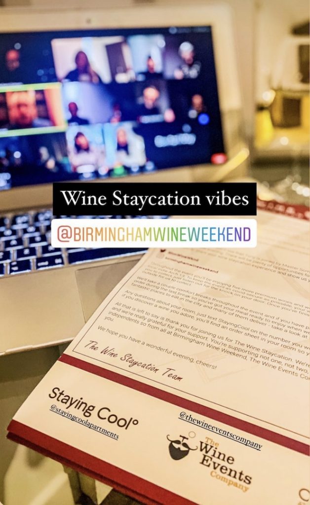 Wine Staycation welcome letter with zoom call in the background at Staying Cool's Rotunda Aparthotel