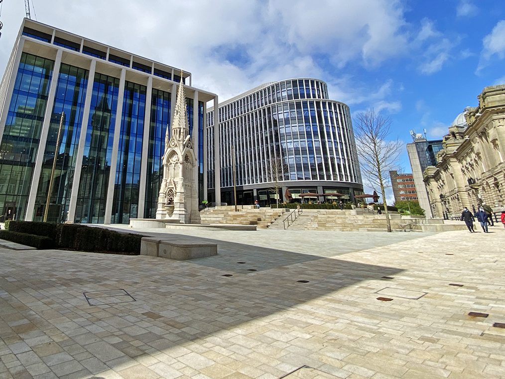 A view of Birmingham's Chamberlain Square in May 2021