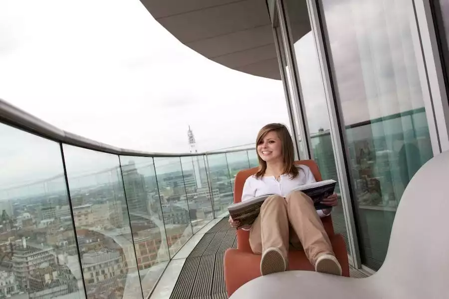 The top floor penthouse balcony at Staying Cool's Rotunda apart hotel.