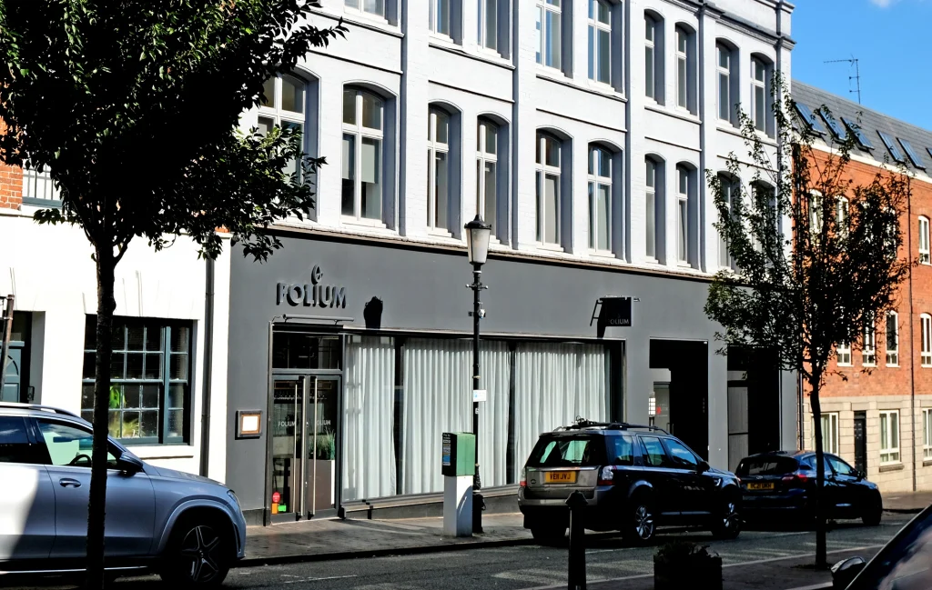 Exterior of Folium Restaurant on Caroline Street in the Jewellery Quarter, Birmingham City Centre