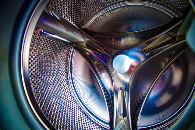 Take a peak inside Staying Cool's "Jet Engine" style washing machines. An unusual item to photograph.