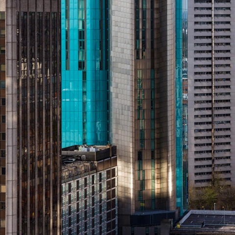 Look across the city taking in mixture of architecture including some of Birmingham's famous brutalist buildings