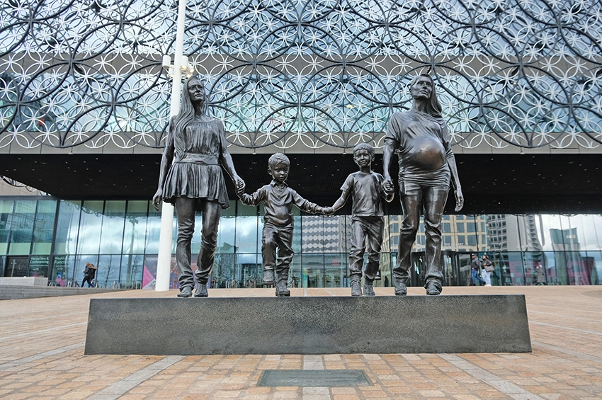 ‘A Real Birmingham Family’ statue by Gillian Wearing, 2014 in Centenary Square, Birmingham.