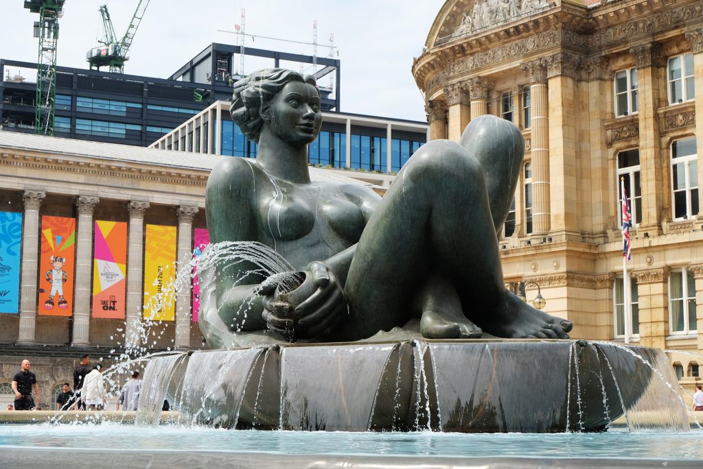 Birmingham's floozie in the jacuzzi statue located a short walk from Rotunda in the city's Victoria Square. 